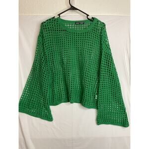SHEIN Green Crotchet Bell Sleeve Cropped Top Vacation Beach Streetwear Sz L